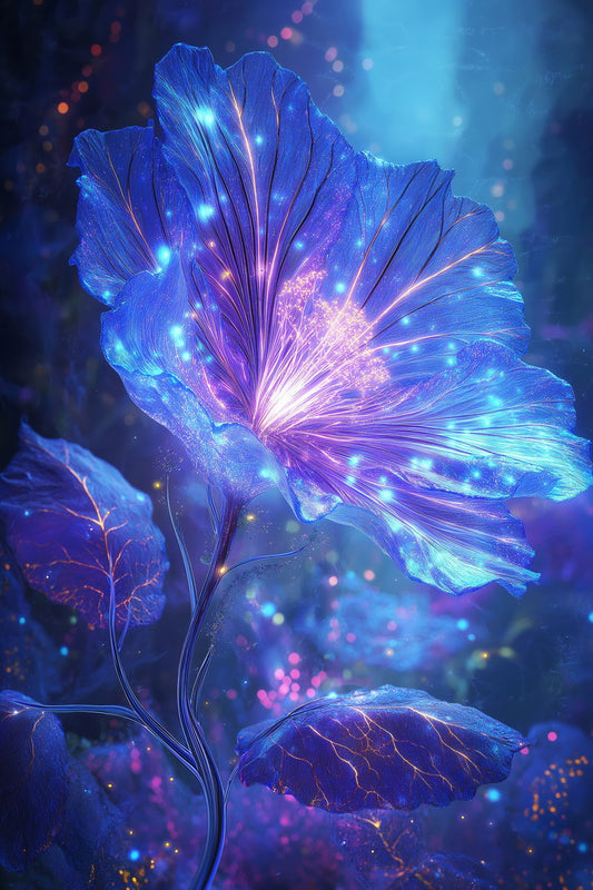 Glowing Indigo Flower | Celestial Fantasy Aesthetic | Wall Decor Poster
