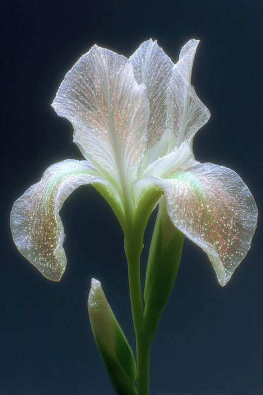 Glowing White Iris | Ethereal Botanical Surrealism | Wall Art Print Poster