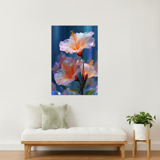 Luminous Coral Hibiscus | Enchanting Fantasy Aesthetic | Wall Decor Poster