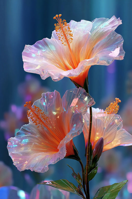 Luminous Coral Hibiscus | Enchanting Fantasy Aesthetic | Wall Decor Poster