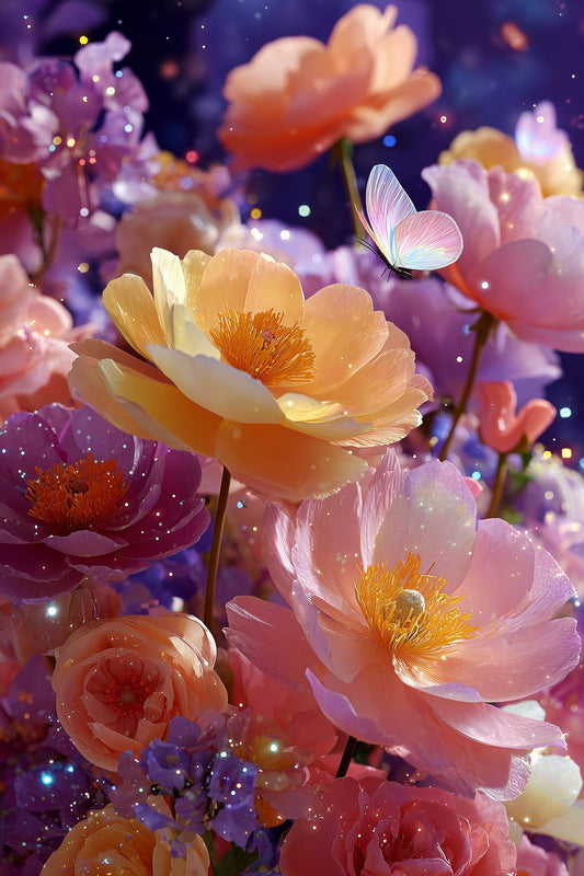 Dreamy Peach Flowers | Mystical Aura Core | Wall Art Print Poster
