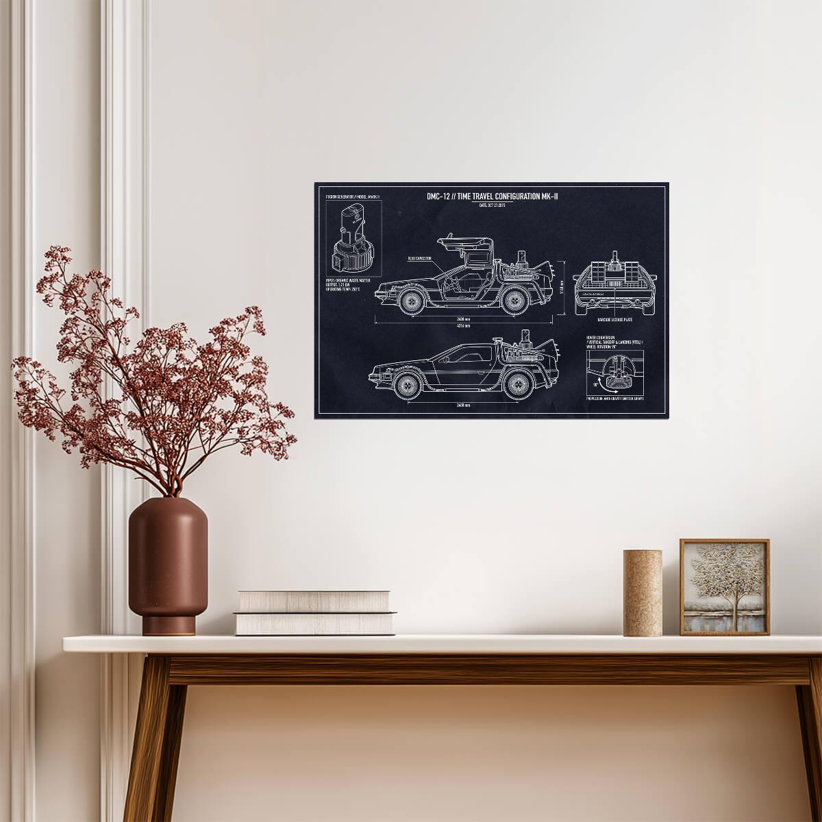 DeLorean Time Machine Mark II | Back to the Future Poster | Flying Car Blueprint - Movies & TV Poster
