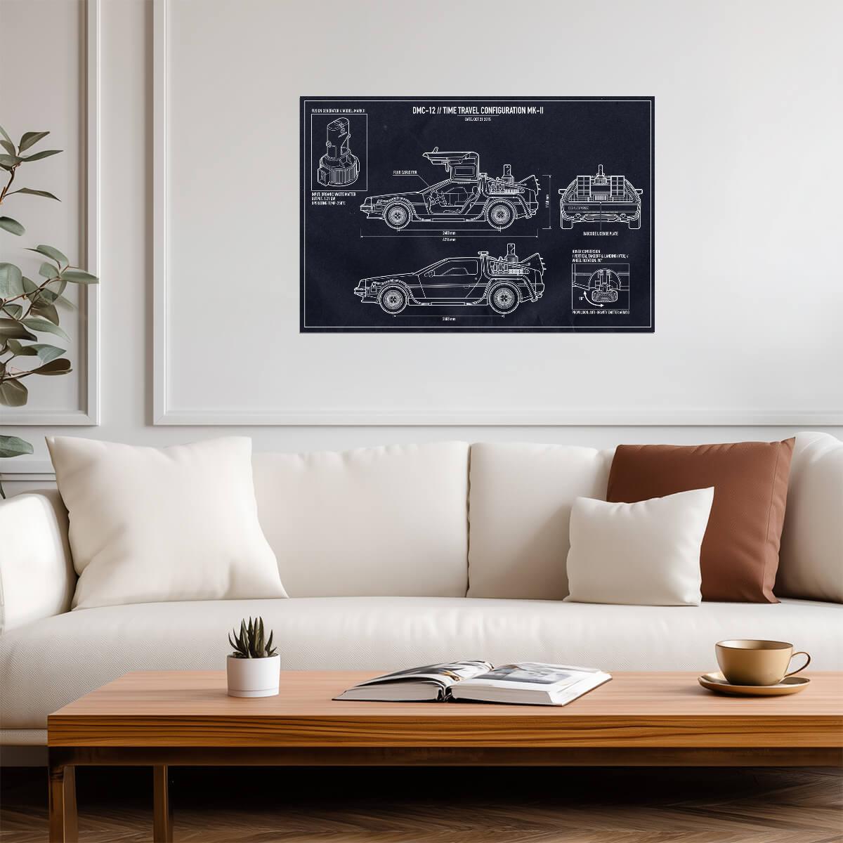 DeLorean Time Machine Mark II | Back to the Future Poster | Flying Car Blueprint - Movies & TV Poster
