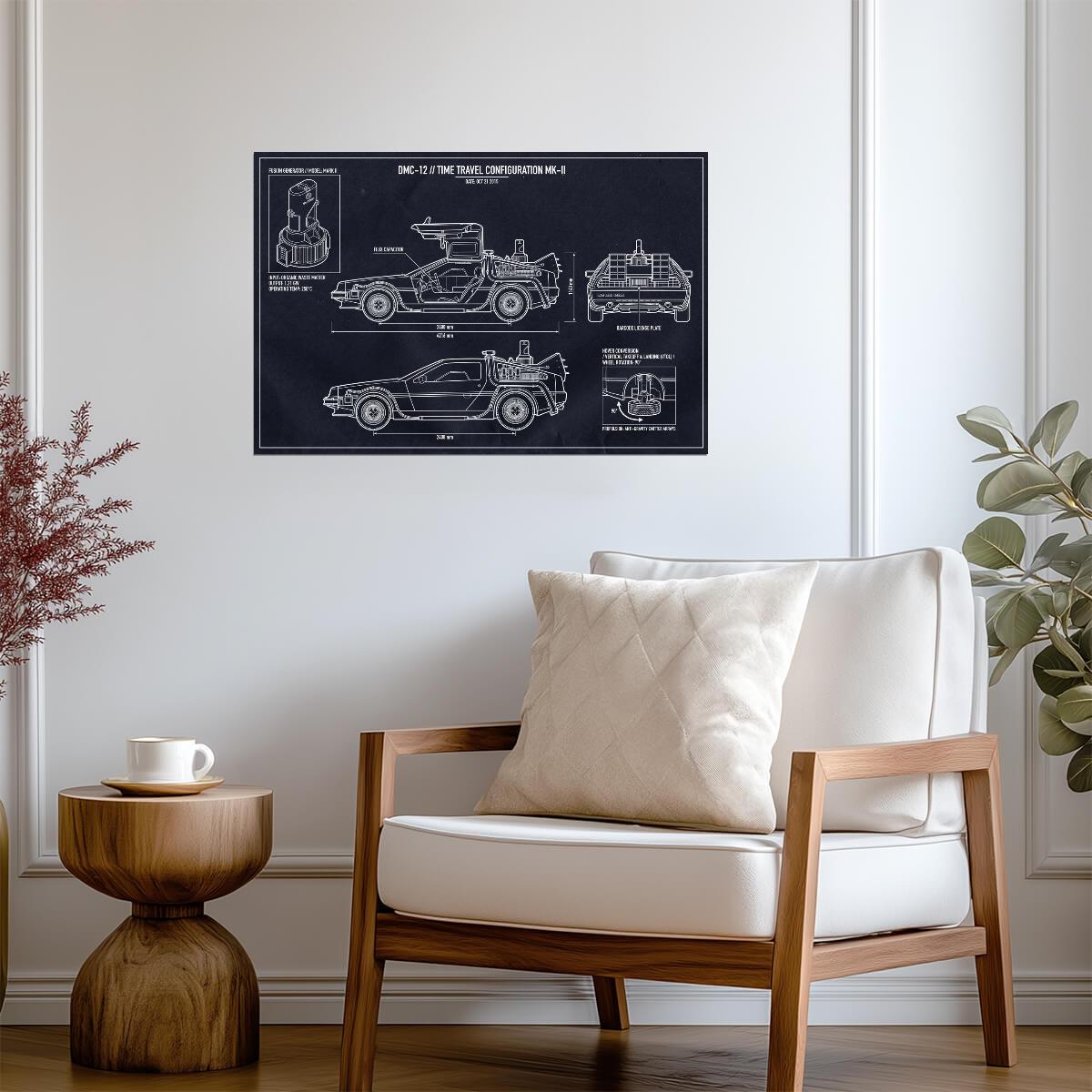 DeLorean Time Machine Mark II | Back to the Future Poster | Flying Car Blueprint - Movies & TV Poster