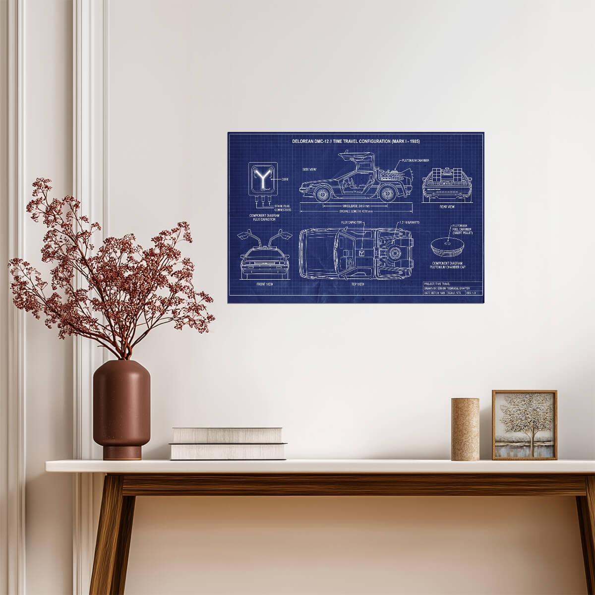 DeLorean Time Machine Mark I | Back to the Future Poster | Classic Car Blueprint - Movies & TV Poster