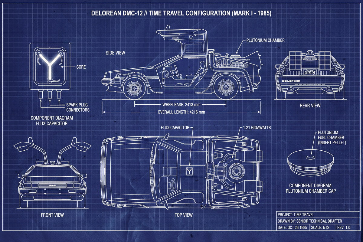 DeLorean Time Machine Mark I | Back to the Future Poster | Classic Car Blueprint - Movies & TV Poster