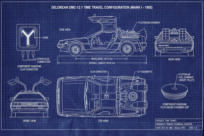 DeLorean Time Machine Mark I | Back to the Future Poster | Classic Car Blueprint - Movies & TV Poster