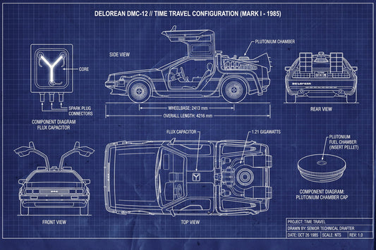 DeLorean Time Machine Mark I | Back to the Future Poster | Classic Car Blueprint - Movies & TV Poster