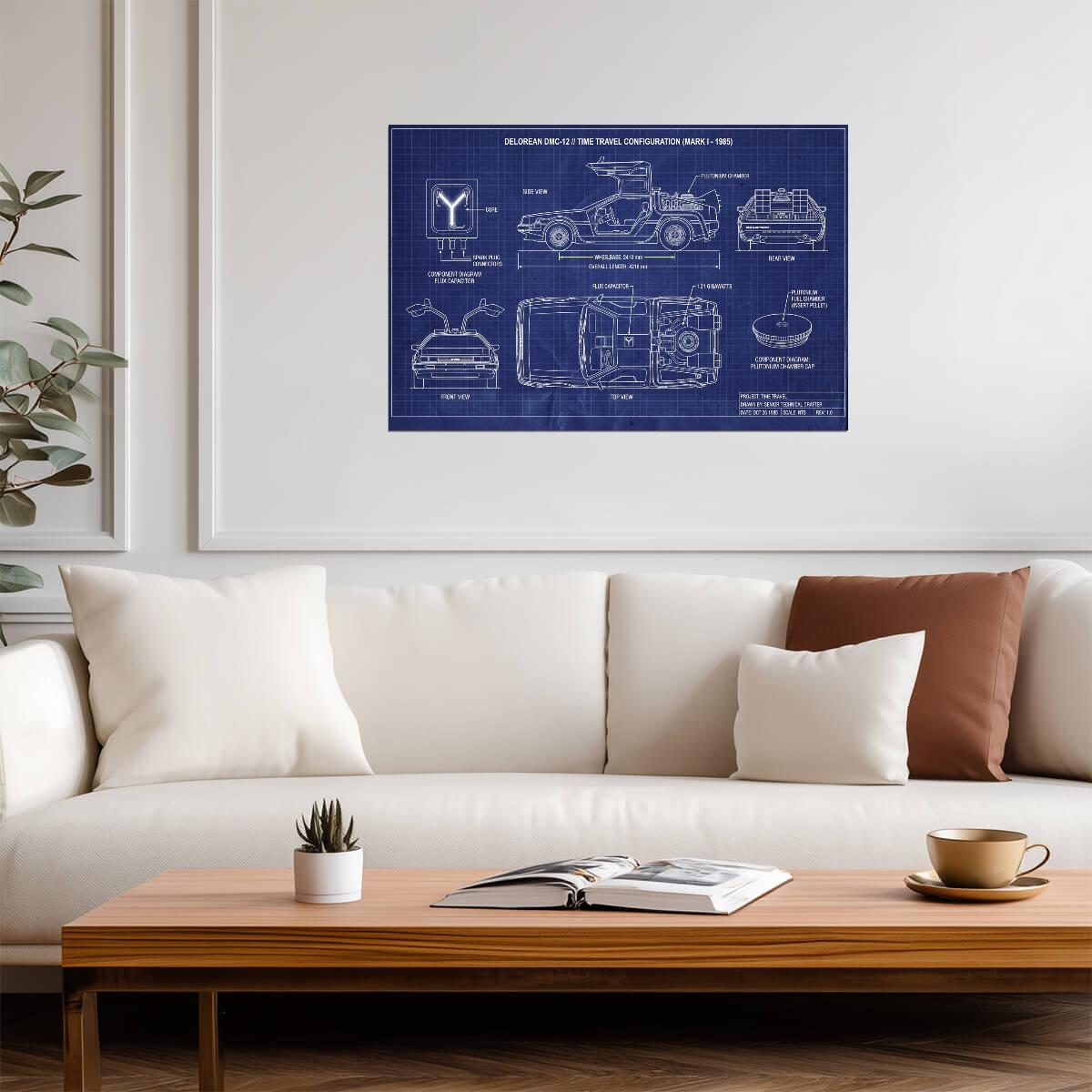 DeLorean Time Machine Mark I | Back to the Future Poster | Classic Car Blueprint - Movies & TV Poster