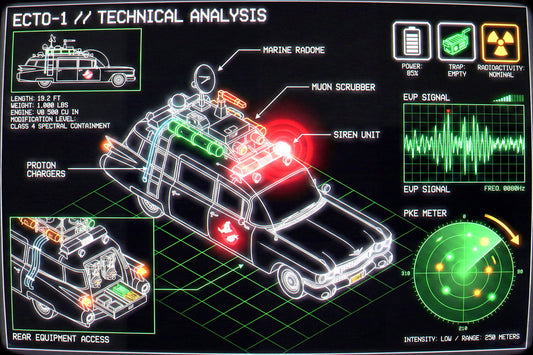 Ghostbusters Ecto-1 Car | Movie Vehicle Poster | Digital HUD Blueprint - Movies & TV Poster