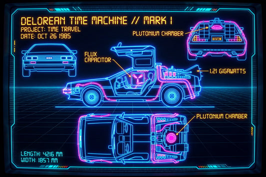 DeLorean Time Machine Mark I | Back to the Future Poster | 80s Retro Blueprint - Movies & TV Poster