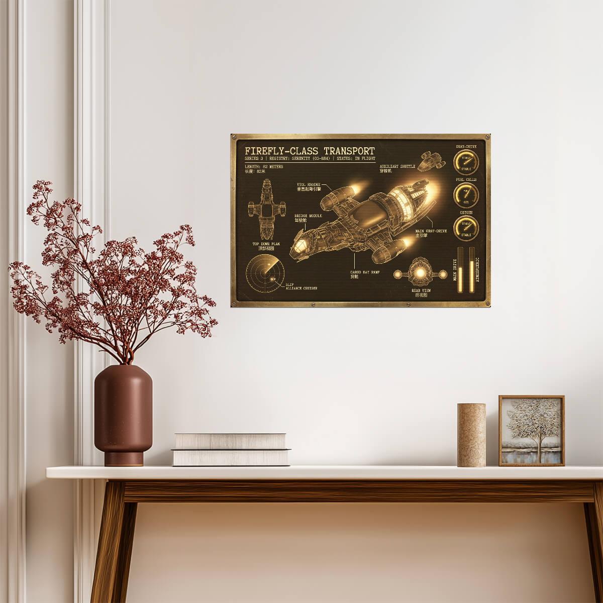 Serenity Firefly Class Transport | Sci-Fi TV Show Poster | Dark Schematic Blueprint - Movies & TV Poster