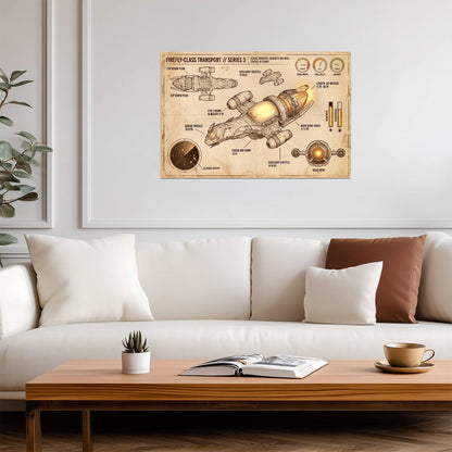 Serenity Ship Diagram | Firefly TV Show Poster | Vintage Style Blueprint - Movies & TV Poster