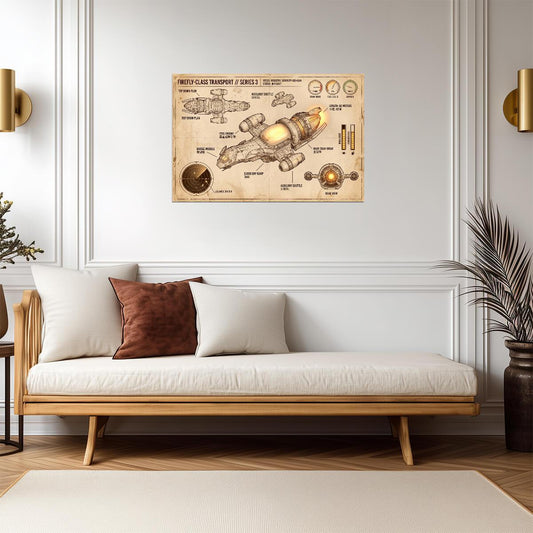 Serenity Ship Diagram | Firefly TV Show Poster | Vintage Style Blueprint - Movies & TV Poster