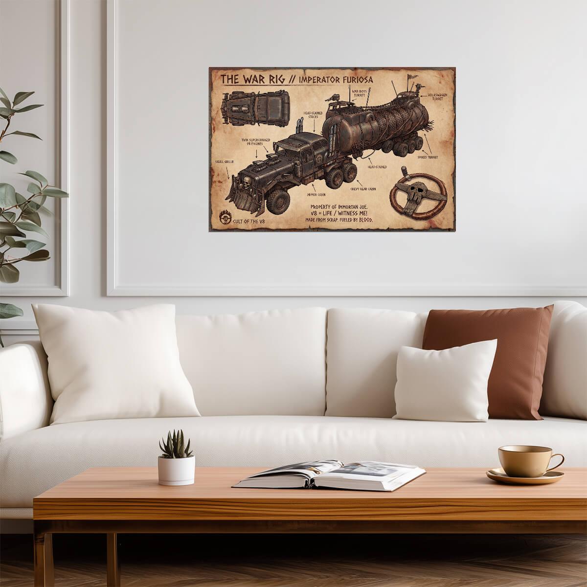 Mad Max Fury Road War Rig | Movie Vehicle Poster | Wasteland Truck Blueprint - Movies & TV Poster