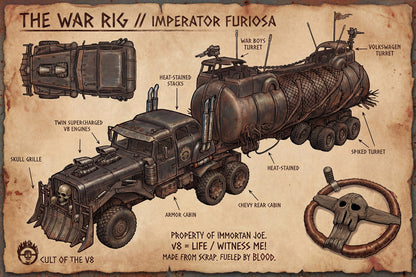 Mad Max Fury Road War Rig | Movie Vehicle Poster | Wasteland Truck Blueprint - Movies & TV Poster