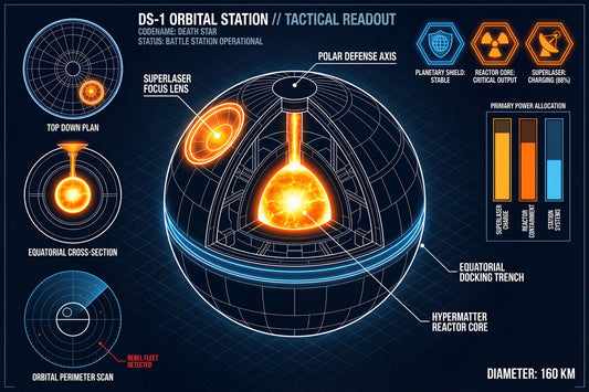 Death Star DS-1 Station | Star Wars Poster | Neon Holographic Blueprint - Movies & TV Poster