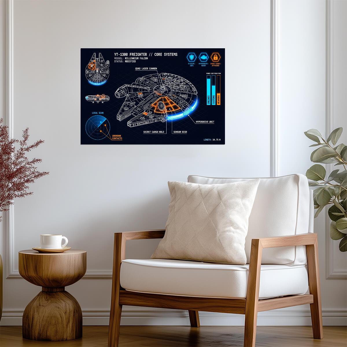 Millennium Falcon YT-1300 | Star Wars Poster | Tech Schematic Blueprint - Movies & TV Poster