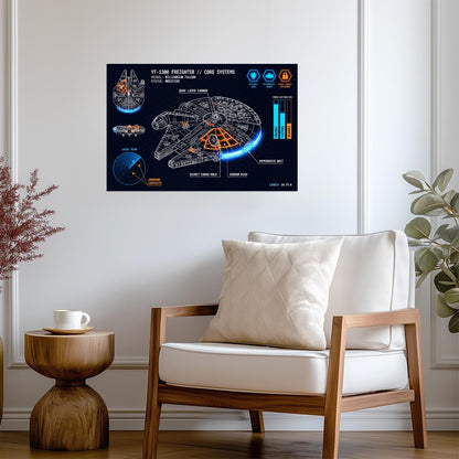 Millennium Falcon YT-1300 | Star Wars Poster | Tech Schematic Blueprint - Movies & TV Poster