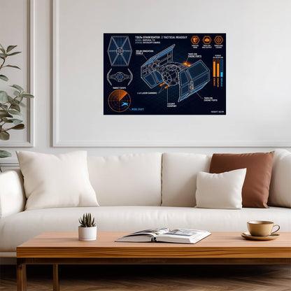 TIE Fighter Imperial Fleet | Star Wars Poster | Neon Tactical Blueprint - Movies & TV Poster