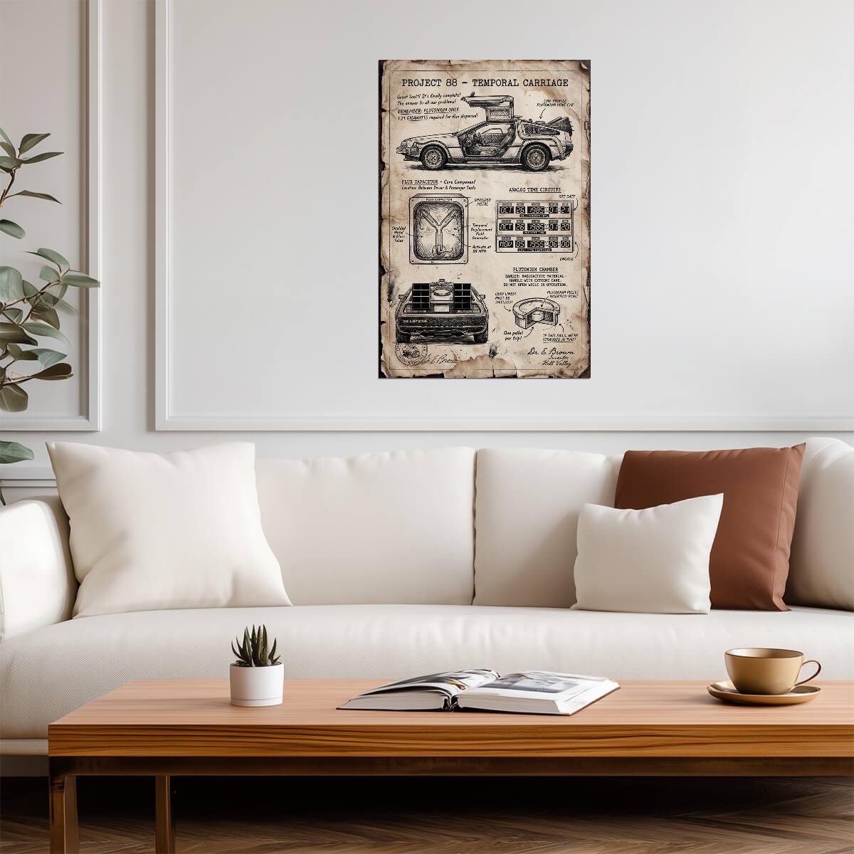 DeLorean Time Machine Project 88 | Back to the Future Poster | Vintage Parchment Blueprint - Movies & TV Poster