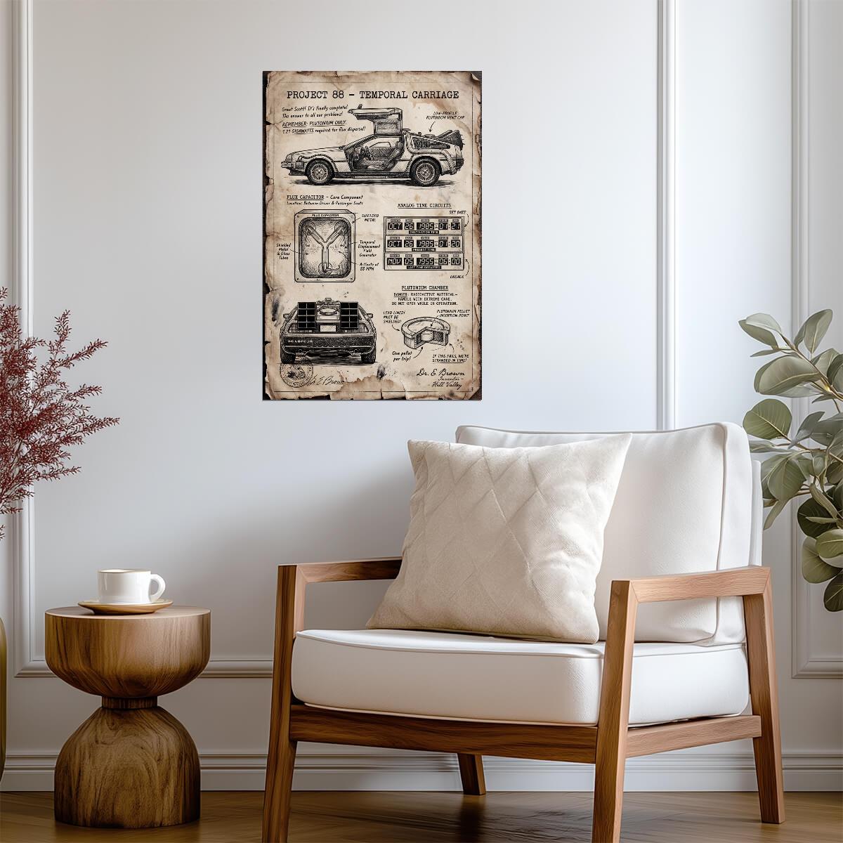 DeLorean Time Machine Project 88 | Back to the Future Poster | Vintage Parchment Blueprint - Movies & TV Poster