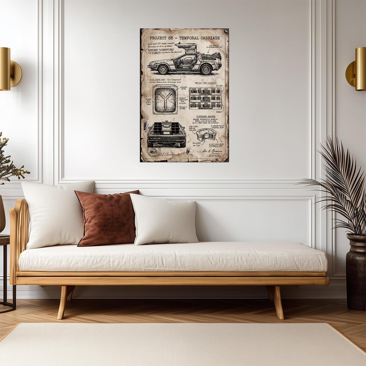 DeLorean Time Machine Project 88 | Back to the Future Poster | Vintage Parchment Blueprint - Movies & TV Poster