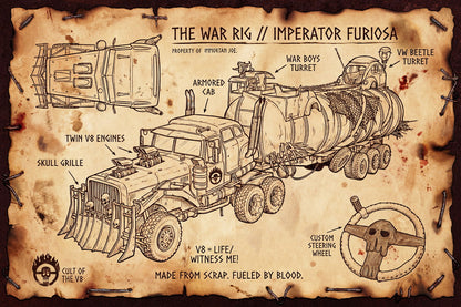 Mad Max War Rig Imperator Furiosa | Movie Vehicle Poster | Vintage Style Blueprint - Movies & TV Poster