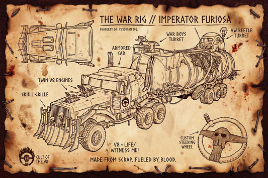 Mad Max War Rig Imperator Furiosa | Movie Vehicle Poster | Vintage Style Blueprint - Movies & TV Poster