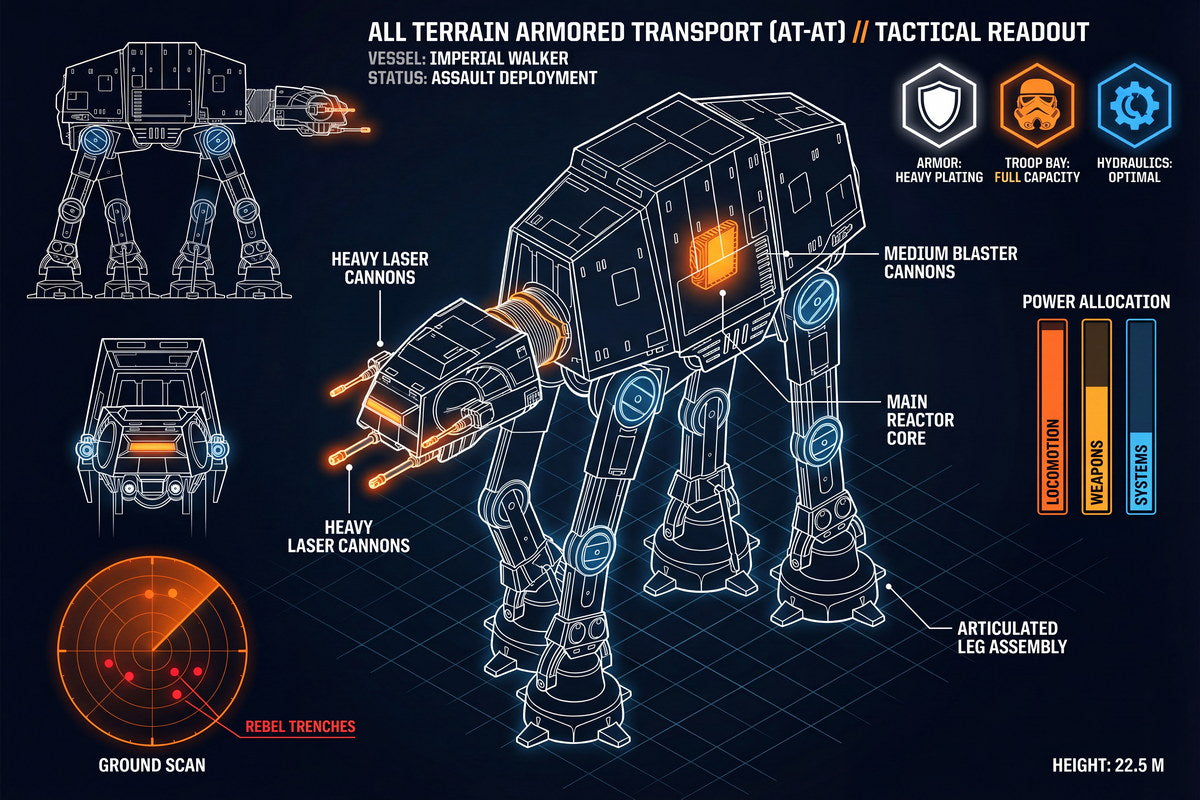 AT-AT Imperial Walker | Star Wars Poster | Neon Holographic Blueprint - Movies & TV Poster