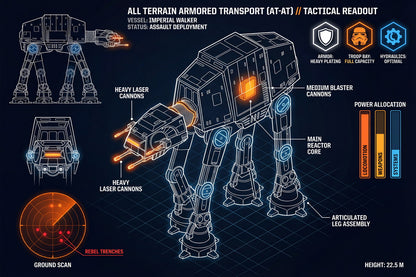 AT-AT Imperial Walker | Star Wars Poster | Neon Holographic Blueprint - Movies & TV Poster