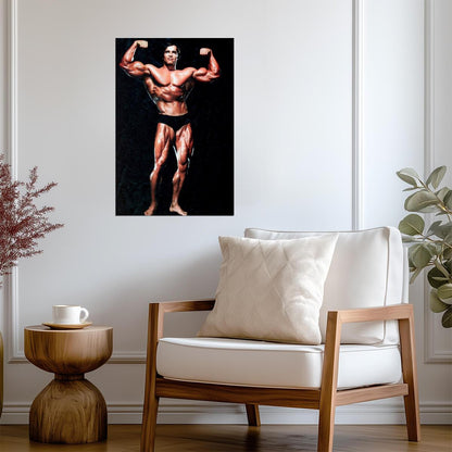 Arnold Schwarzenegger Double Biceps Pose | Bodybuilding Legend Poster | Vintage Gym Wall Art