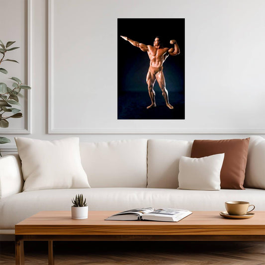 Arnold Schwarzenegger Vacuum Pose | Bodybuilding Motivation Poster | Vintage Gym Wall Art