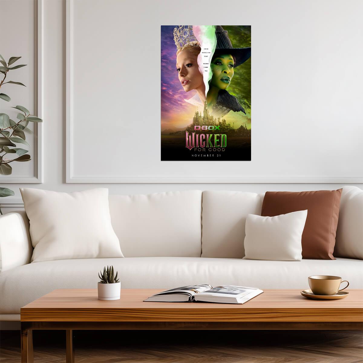 Wicked For Good Glinda & Elphaba Split Poster | Ariana Grande & Cynthia Erivo Portrait | Fantasy Musical Art - Movies & TV Poster