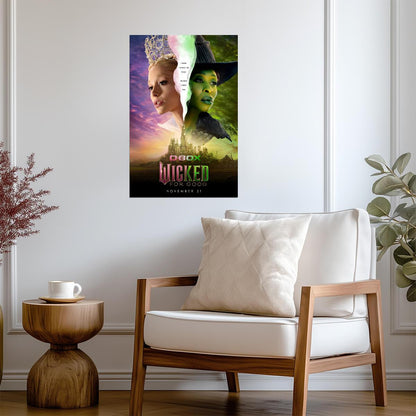 Wicked For Good Glinda & Elphaba Split Poster | Ariana Grande & Cynthia Erivo Portrait | Fantasy Musical Art - Movies & TV Poster
