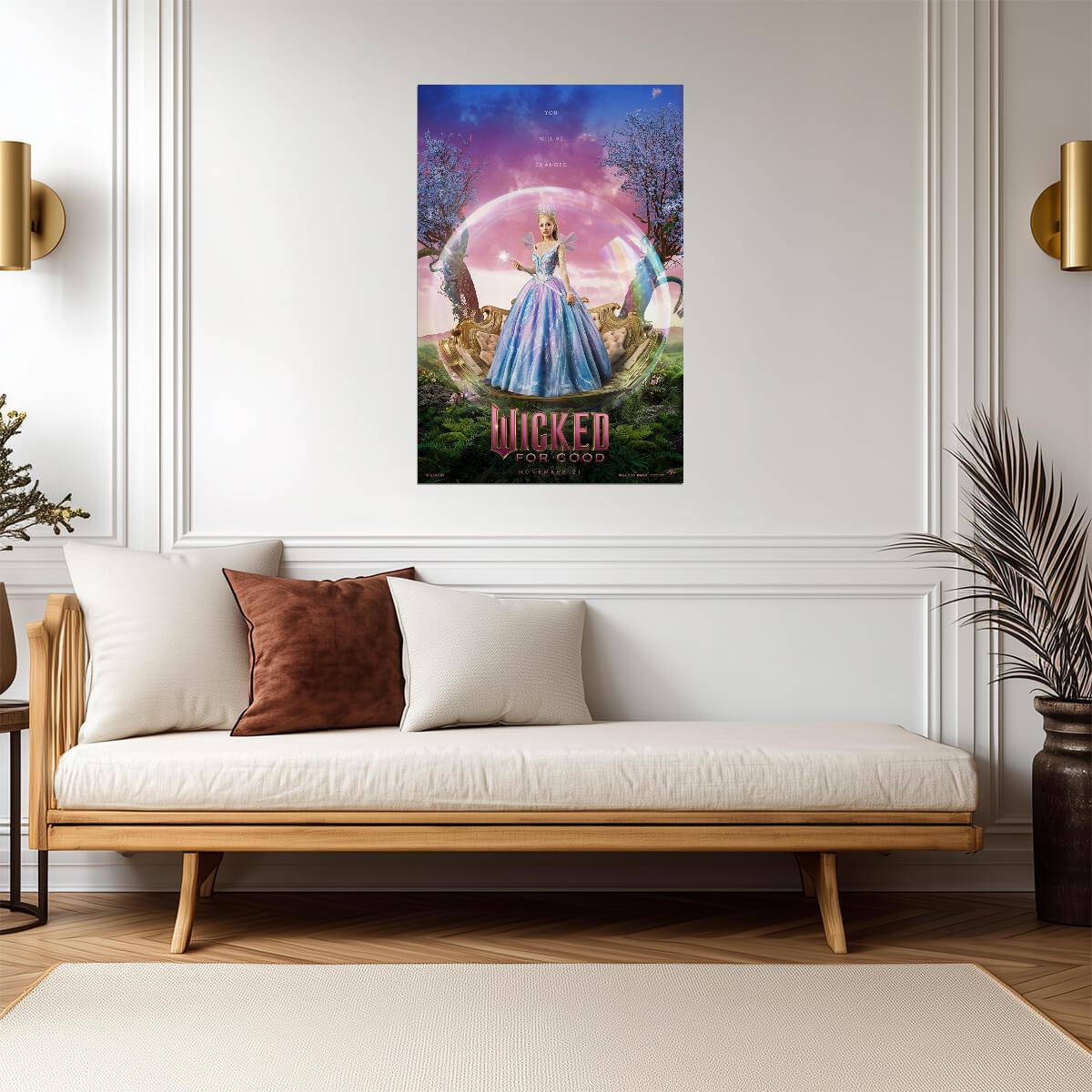 Wicked For Good Ariana Grande as Glinda | Arriving By Bubble Poster | Fantasy Musical Wall Art - Movies & TV Poster