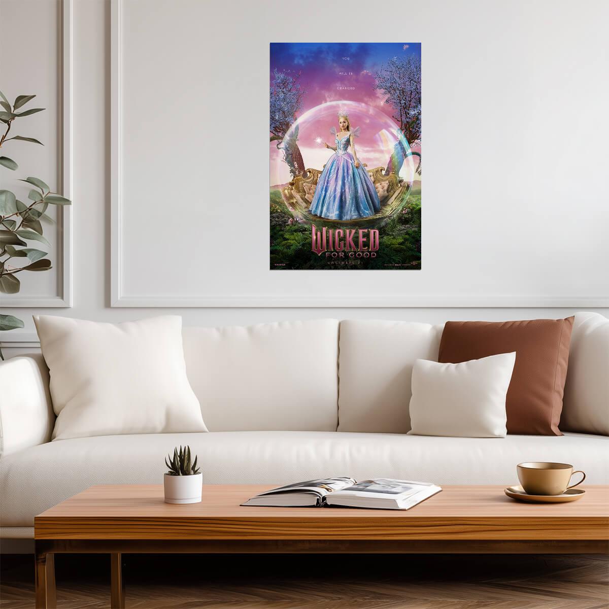 Wicked For Good Ariana Grande as Glinda | Arriving By Bubble Poster | Fantasy Musical Wall Art - Movies & TV Poster