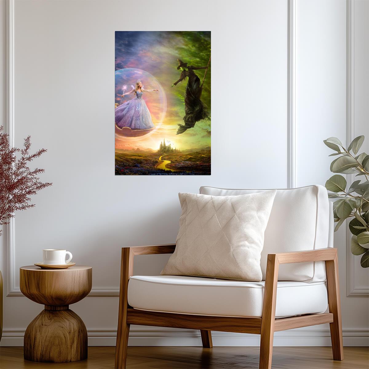 Wicked For Good Elphaba on Broom & Glinda in Bubble | Fantasy Landscape Poster | Musical Film Art - Movies & TV Poster