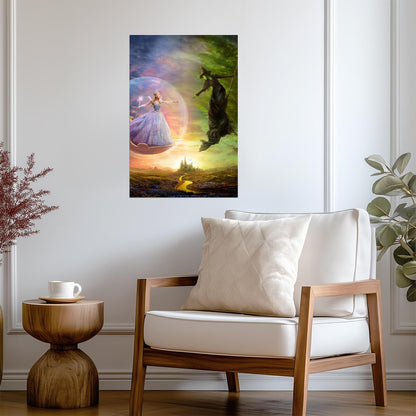 Wicked For Good Elphaba on Broom & Glinda in Bubble | Fantasy Landscape Poster | Musical Film Art - Movies & TV Poster