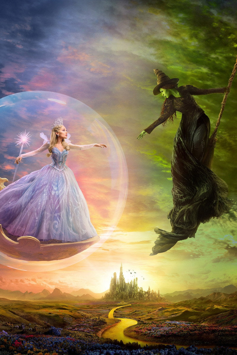 Wicked For Good Elphaba on Broom & Glinda in Bubble | Fantasy Landscape Poster | Musical Film Art - Movies & TV Poster