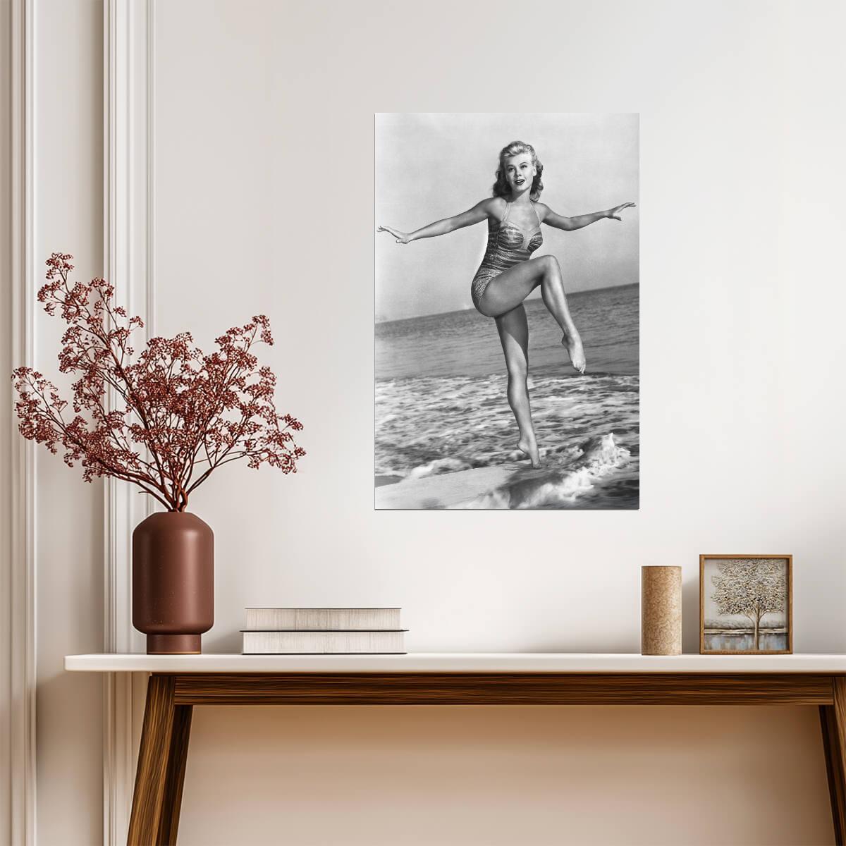 Vera-Ellen Black and White Beach Photo | Poster | Vintage Hollywood Star Print - Celebrities Poster