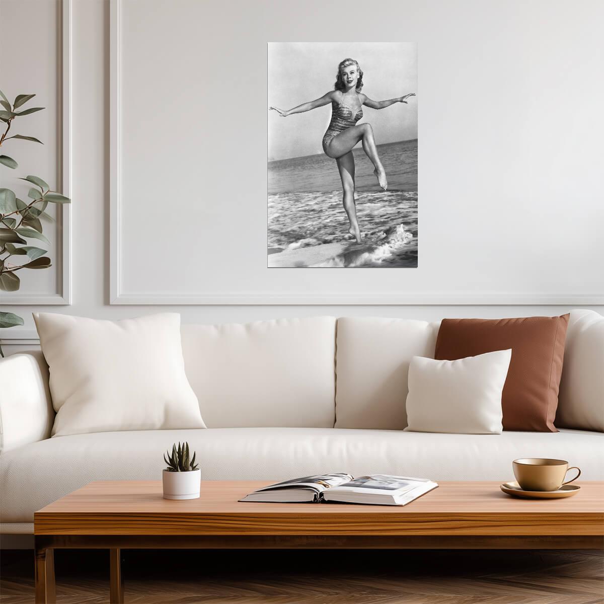Vera-Ellen Black and White Beach Photo | Poster | Vintage Hollywood Star Print - Celebrities Poster