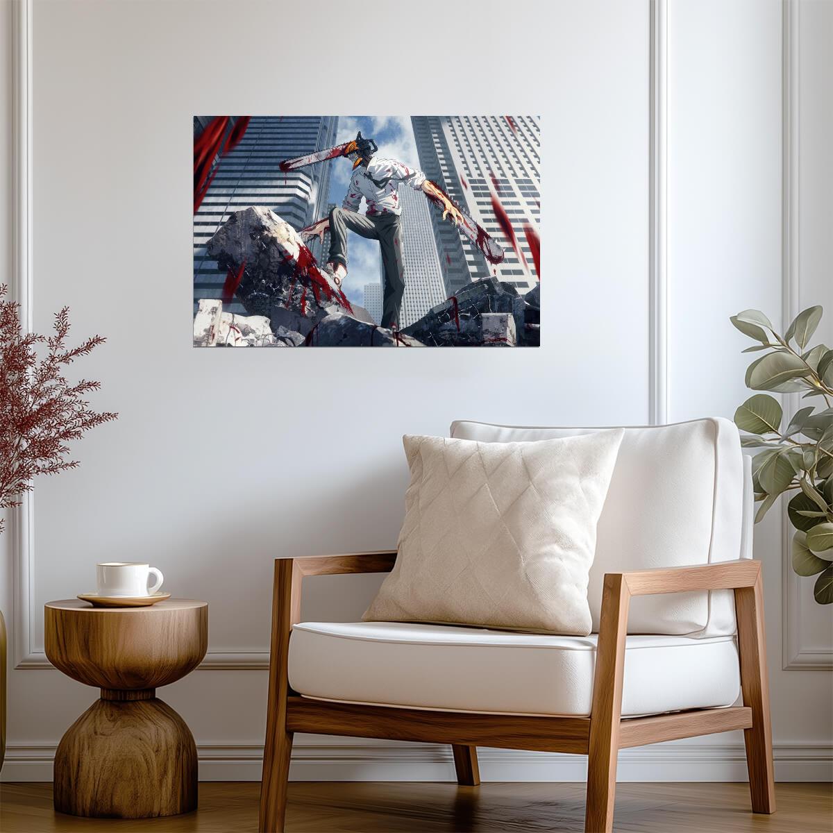 Chainsaw Man City Battle | Anime Poster | Urban Action Wall Art - Anime Poster