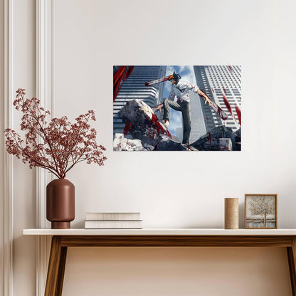 Chainsaw Man City Battle | Anime Poster | Urban Action Wall Art - Anime Poster