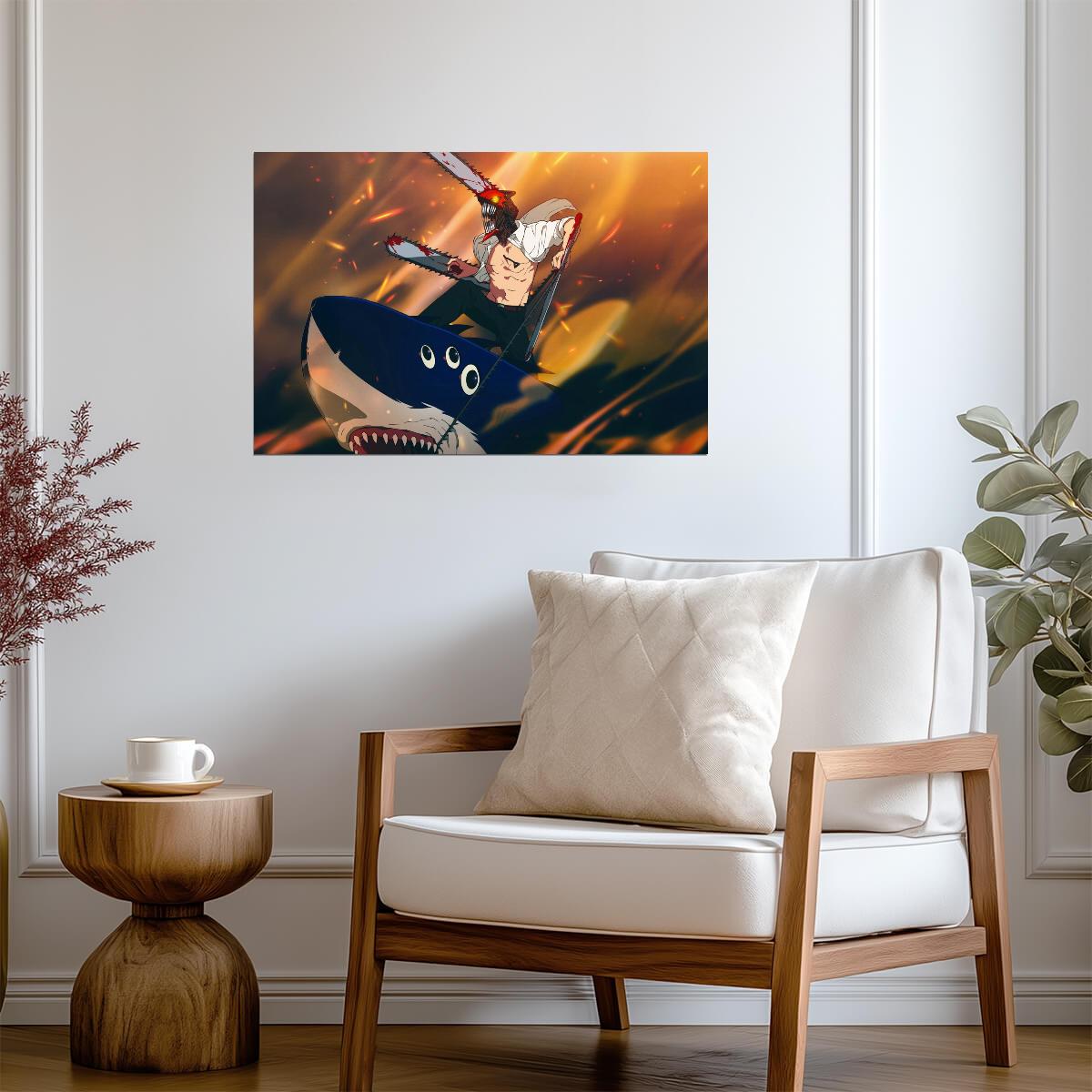 Chainsaw Man Shark Ride | Anime Poster | Action Manga Wall Art - Anime Poster