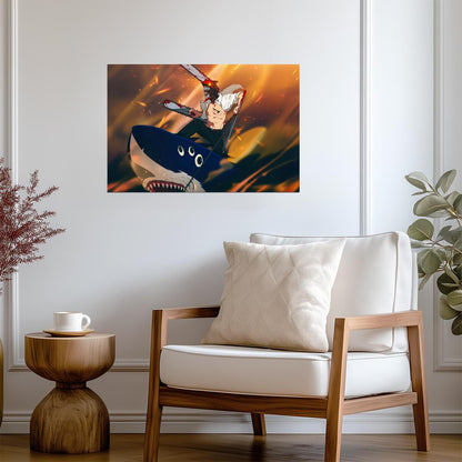 Chainsaw Man Shark Ride | Anime Poster | Action Manga Wall Art - Anime Poster