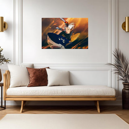 Chainsaw Man Shark Ride | Anime Poster | Action Manga Wall Art - Anime Poster