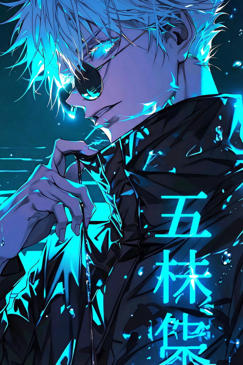 Jujutsu Kaisen Satoru Gojo Neon Tech | Anime Poster | Cyberpunk Style Manga Art - Anime Poster