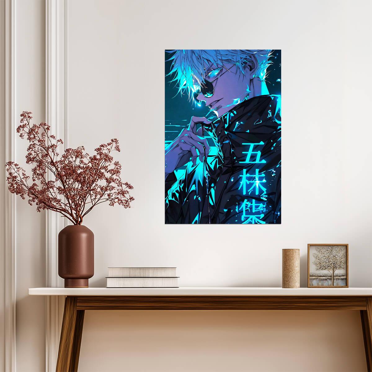 Jujutsu Kaisen Satoru Gojo Neon Tech | Anime Poster | Cyberpunk Style Manga Art - Anime Poster
