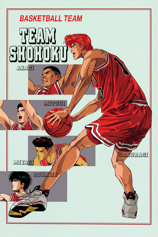 Slam Dunk Team Shohoku Action | Anime Poster | Basketball Manga Print - Anime Poster